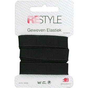 Restyle Geweven elastiek 15 mm Zwart