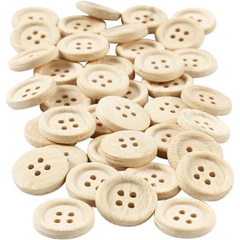 Houten knopen, d 18 mm, 4 gaten, 7 stuks