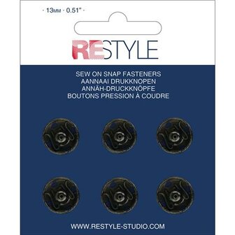ReStyle Aannaaidrukknopen 13 mm zwart, 6 stuks 
