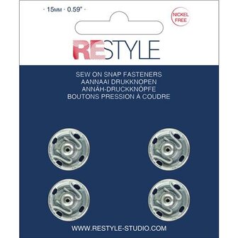 ReStyle Aannaaidrukknopen 15 mm zilver nikkelvrij, 4 stuks