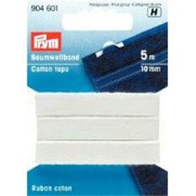 Katoenband 10 mm wit 5 meter  (Gold-Zack)