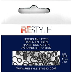 ReStyle Haken en ogen nr. 2 zwart, 12 stuks