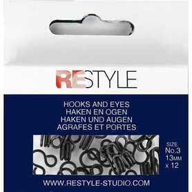 ReStyle Haken en ogen nr. 3 zwart, 12 stuks